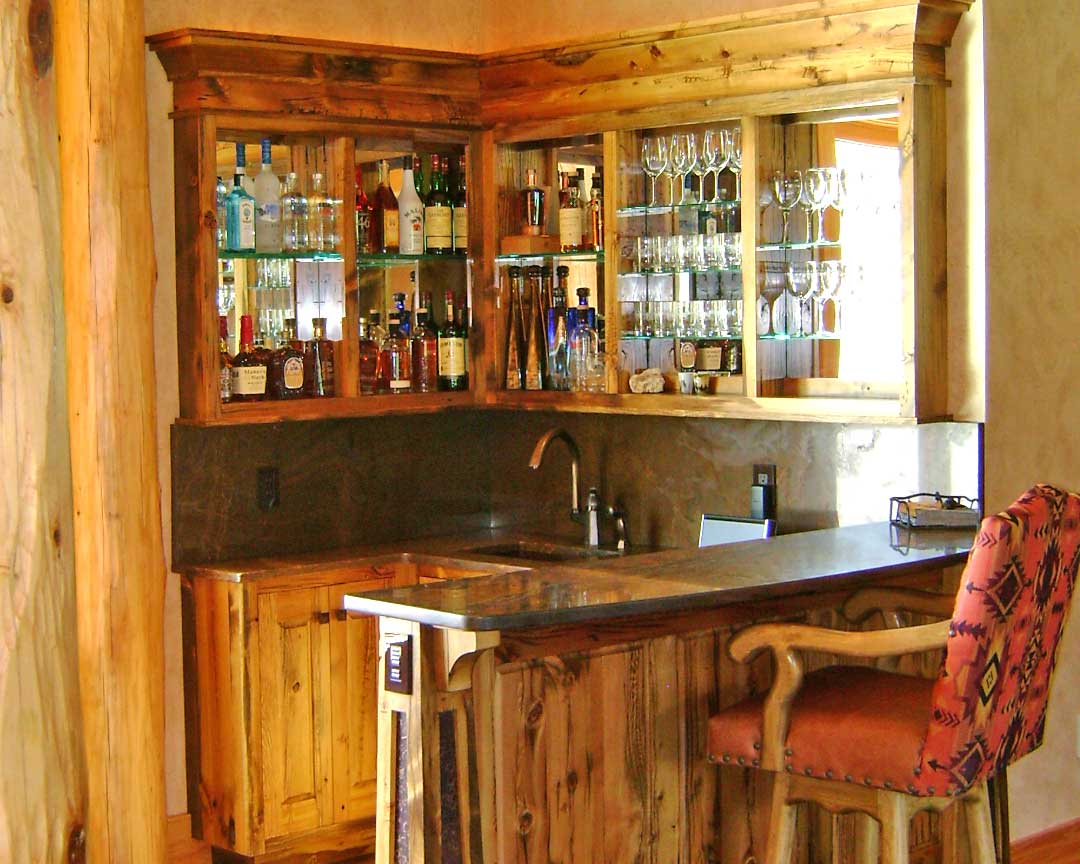 custom wooden bar area, builder, sheridan wyoming