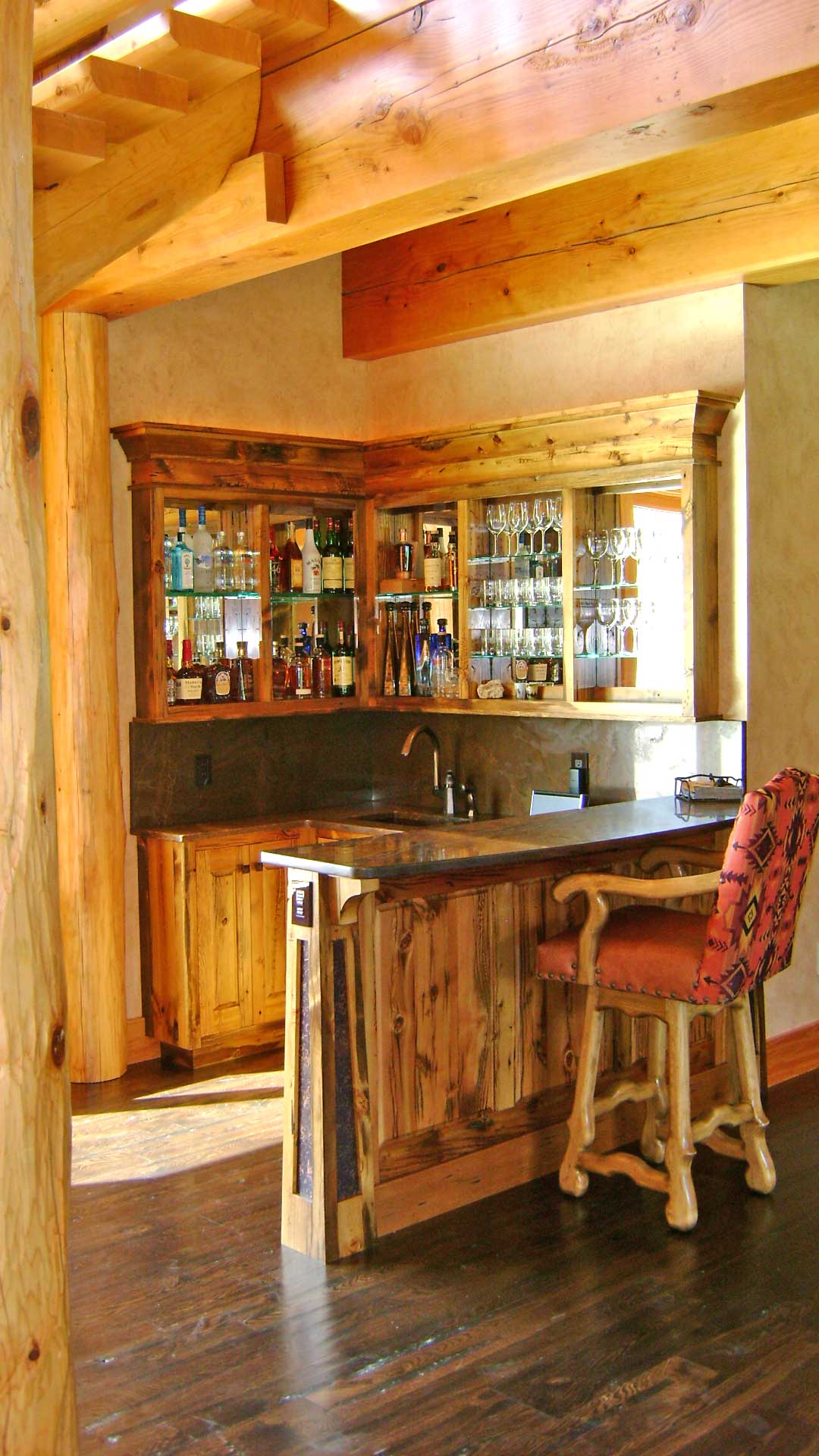 custom wooden bar area, builder, sheridan wyoming
